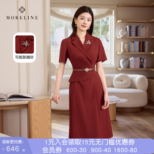 沐兰轻奢法式翻领假两件连衣裙2026年夏季新款气质短袖轻礼服裙