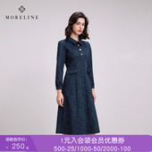 沐兰轻奢青花印花连衣裙中长款 裙子 式 冬新款 减龄娃娃领衬衫