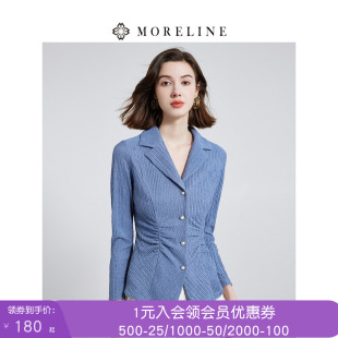 通勤收褶长袖 沐兰法式 女春装 领衬衫 肌理感衬衣 优雅西装