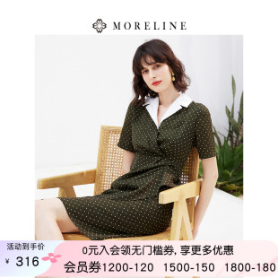 波点连衣裙夏装 蕾丝翻领短袖 沐兰复古经典 新款 衬衫 裙子中长款