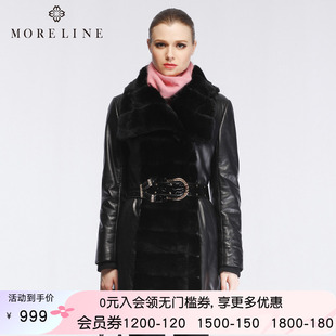 沐兰冬季 收腰加厚女装 高端皮衣女士兔毛翻领时尚