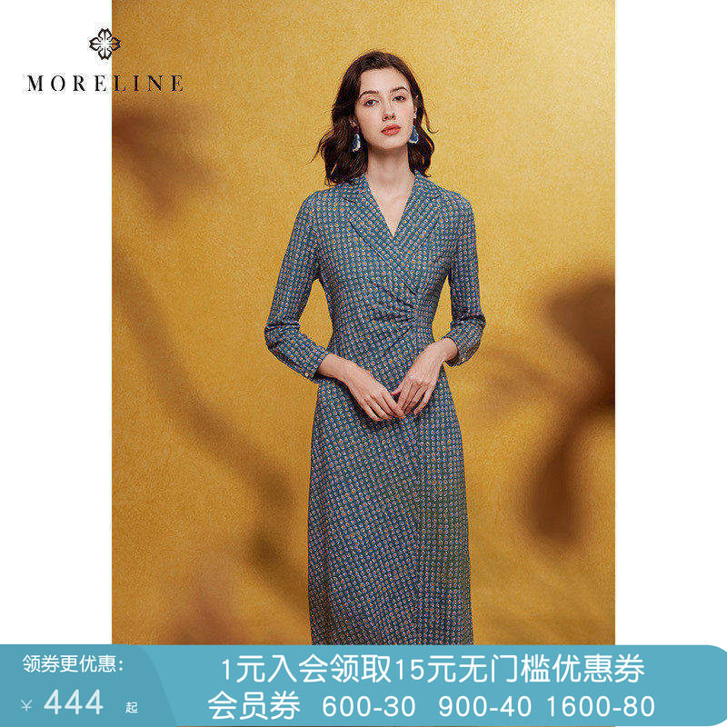 沐兰轻奢波点连衣裙春秋法式优雅西装裙A字裙中长款