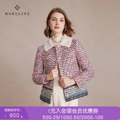 沐兰轻奢复古印花棉服女2025年冬季 新款 优雅翻领直筒保暖棉衣棉袄