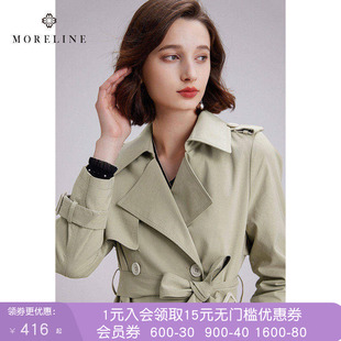 沐兰经典英伦风双排扣风衣式外套女春秋新款修身翻领中长款
