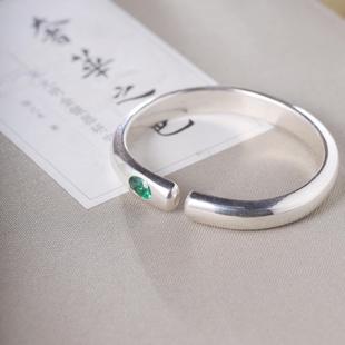熙素新款 定制银手环 泥鳅背手工镶宝999足银手镯实心开口男女同款