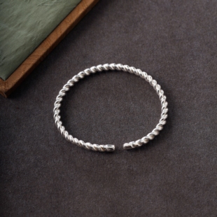 熙素原创手工999足银绞丝编织银手镯男女同款小众设计感开口手环