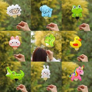 可爱弹簧发夹儿童生日活动派对装 新款 饰卡通动物铝膜气球拍照道具