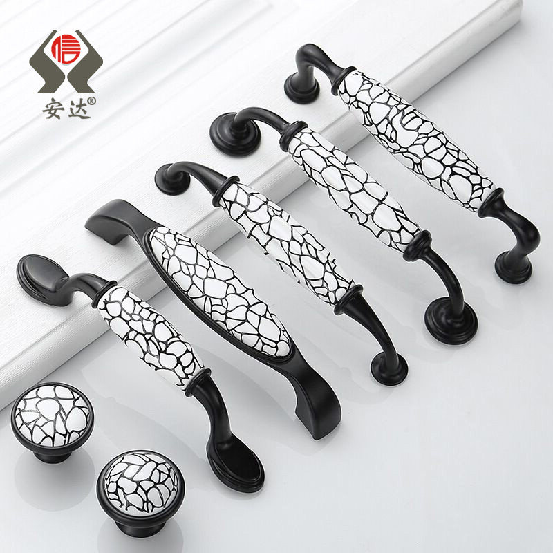 橱柜衣柜家具抽屉五金把手欧式仿古美式田园陶瓷单孔裂纹拉手新品