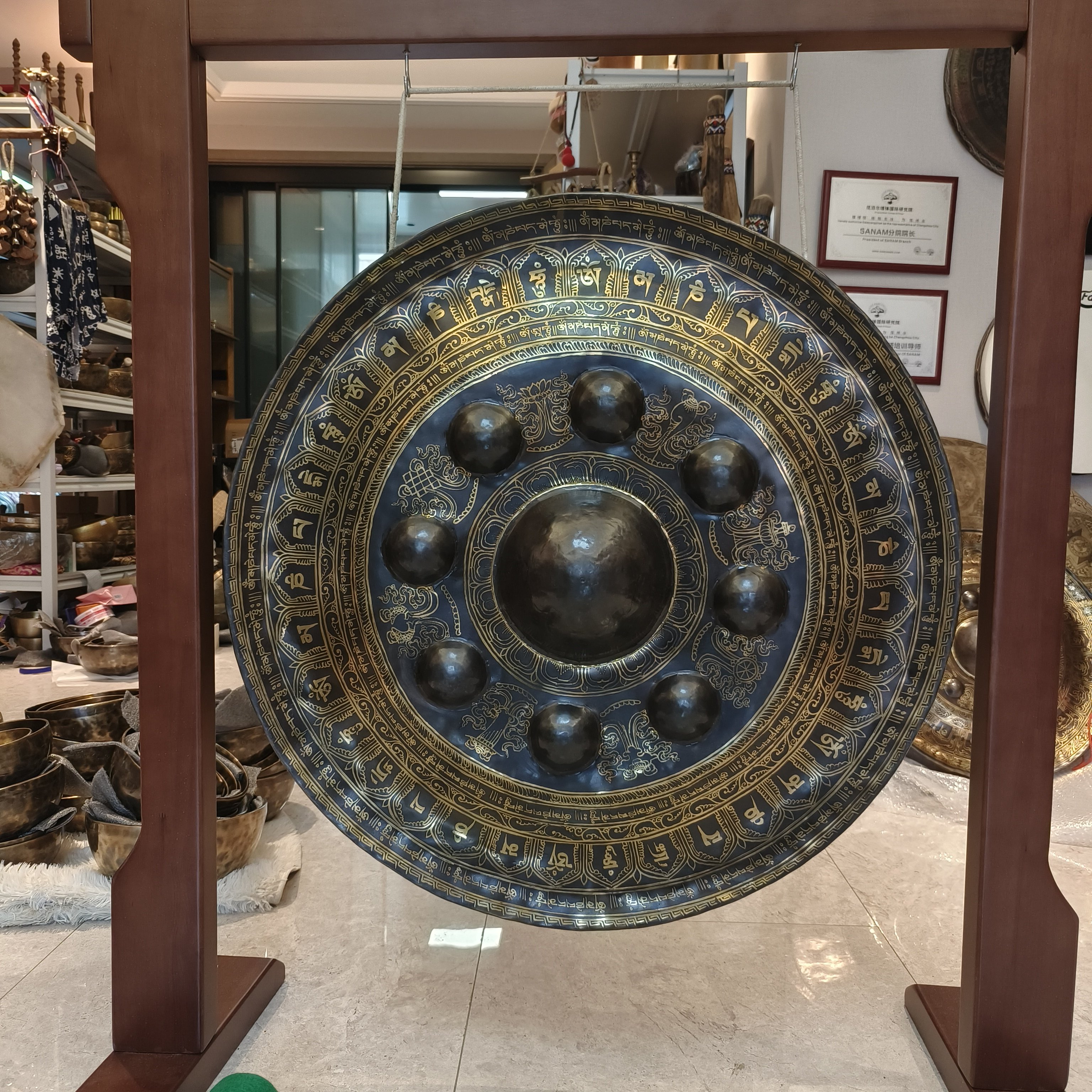 铜锣瑜伽音疗浴铜锣摆件尼泊尔手工大镲摆件擦锣道具铜锣