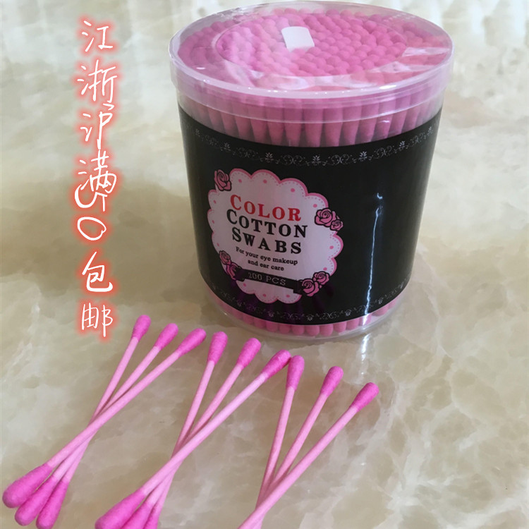 出口日本化妆棉签棉棒纸轴200支装粉色双头可爱100%纯棉 厂家直销