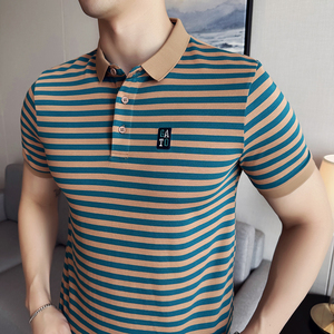 夏季英伦潮流修身条纹短袖POLO衫休闲T恤男上衣翻领A431-PL10-P55图片