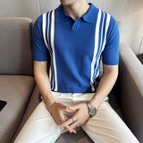 2025夏季新款针织男士短袖polo衫修身条纹冰丝T恤A431-PL67-P60，男装T恤，星座401B（原A431）