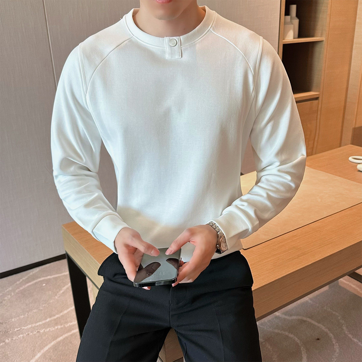 2025秋装新款男士圆领卫衣纯色休闲百搭长袖打底衫401B-WY58-P60,男装T恤,星座401B（原A431）