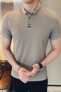 2025夏季新款男士短袖POLO衫T恤修身 A431/B994/P55杏色图片