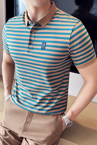 夏季英伦潮流修身条纹短袖POLO衫休闲T恤男上衣翻领A431-PL10-P55图片