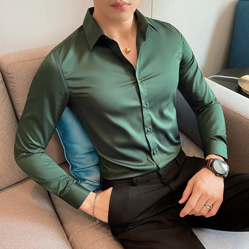2025春装新款英伦10色修身长袖中袖短袖衬衫男QH8801特P33白色,男装T恤,星座401B（原A431）