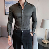 2025秋季英伦修身免烫纯色刺绣修身长袖衬衫A431/6011P50，男装衬衫，星座401B（原A431）