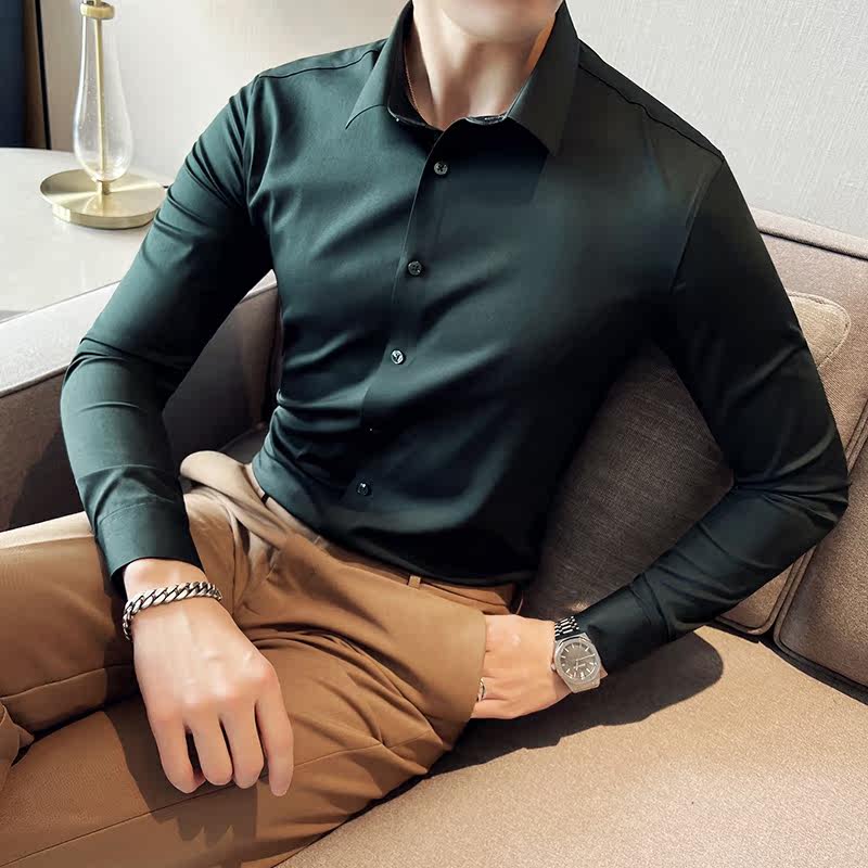 2026春装新款无痕纯色修身8色长袖衬衫商务纯色401B-WH01-特P60，男装衬衫，星座401B（原A431）