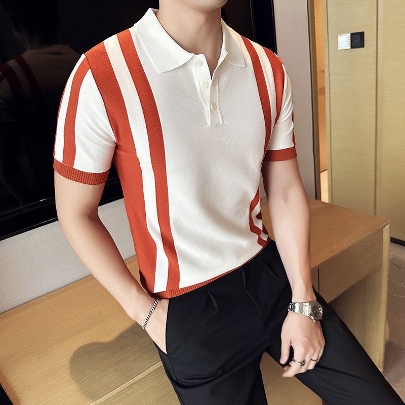 2025夏季新款英伦冰爽丝短袖男士polo衫t恤条纹A431-PL75-P60,男装T恤,星座401B（原A431）