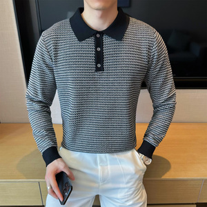 2025秋装新款男士英伦休闲翻领毛衣条纹打底针织衫401B-MY33-P80图片