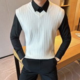 2025秋装新款针织V领背心马甲男士纯色毛衣男装401B-MY31-65，男装针织衫/毛衣，星座401B（原A431）