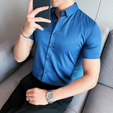 2025夏季新款英伦10色免烫修身短袖衬衫男A431-3302特P33，男装T恤，星座401B（原A431）