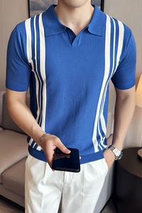 2025夏季新款 针织男士短袖polo衫修身条纹冰丝T恤 A431-PL67-P60图片