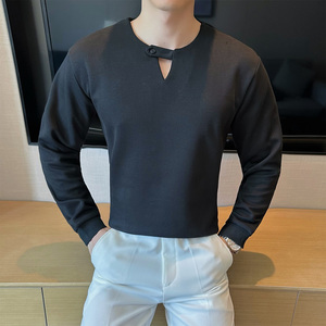 2025秋装新款男士圆领卫衣纯色百搭长袖T恤上衣401B-WY703-P65图片