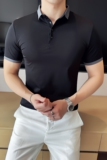 2025夏季休闲修身高弹力翻领薄款冰丝男士短袖polo衫A431-PL08P45，男装Polo衫，星座401B（原A431）