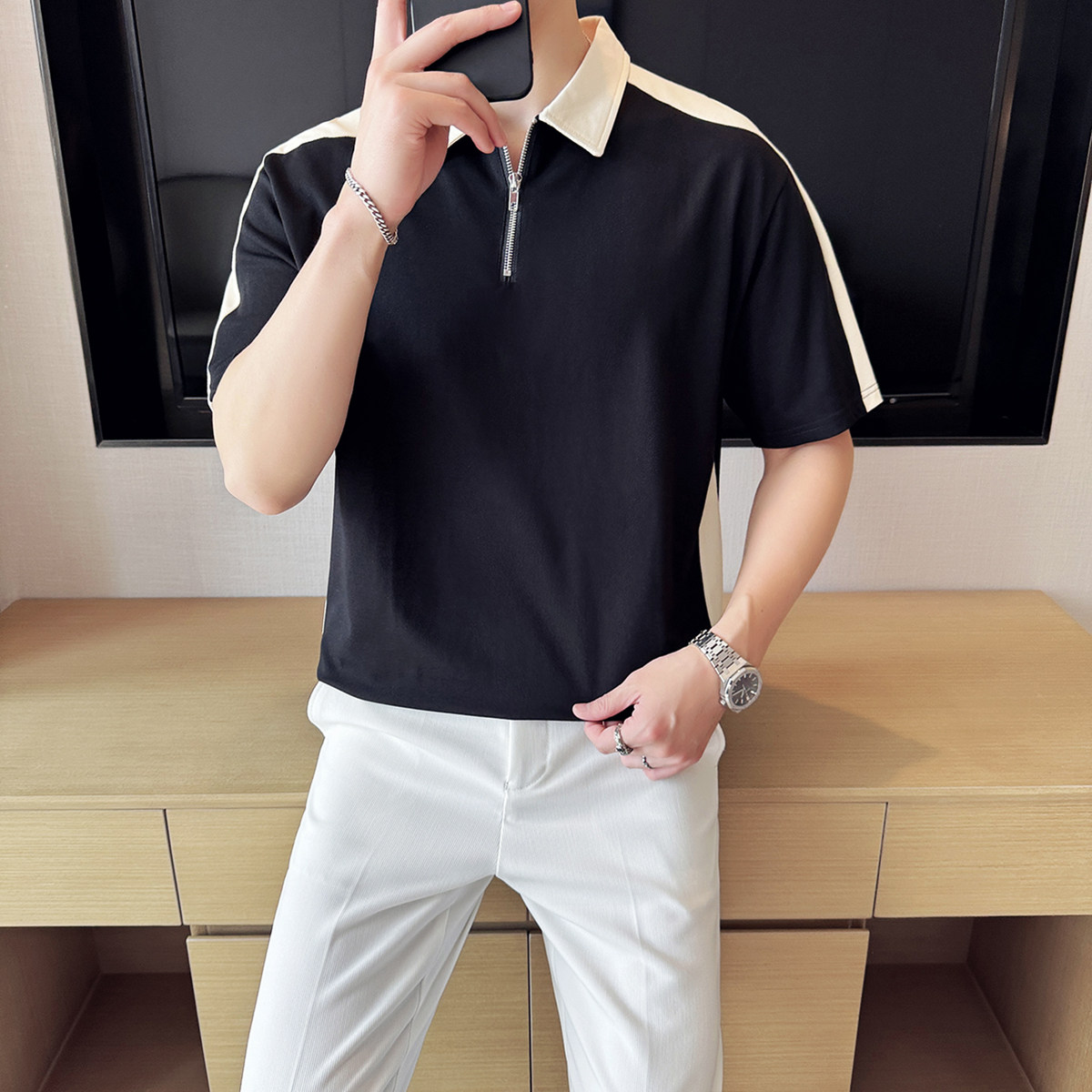 夏季新款宽松拼色短袖POLO衫男士半袖T恤上衣A431-PL115-P60,男装Polo衫,星座401B（原A431）