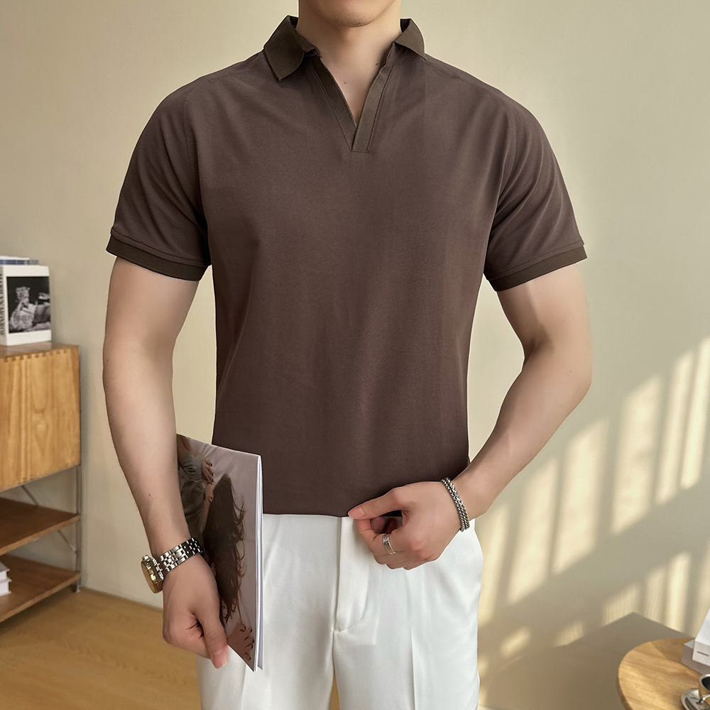 2025夏季新款英伦修身V领透气半袖短袖polo衫男T恤401B-M608-P48，男装T恤，星座401B（原A431）