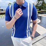 2025夏季新款针织男士短袖polo衫修身条纹冰丝T恤A431-PL67-P60，男装T恤，星座401B（原A431）