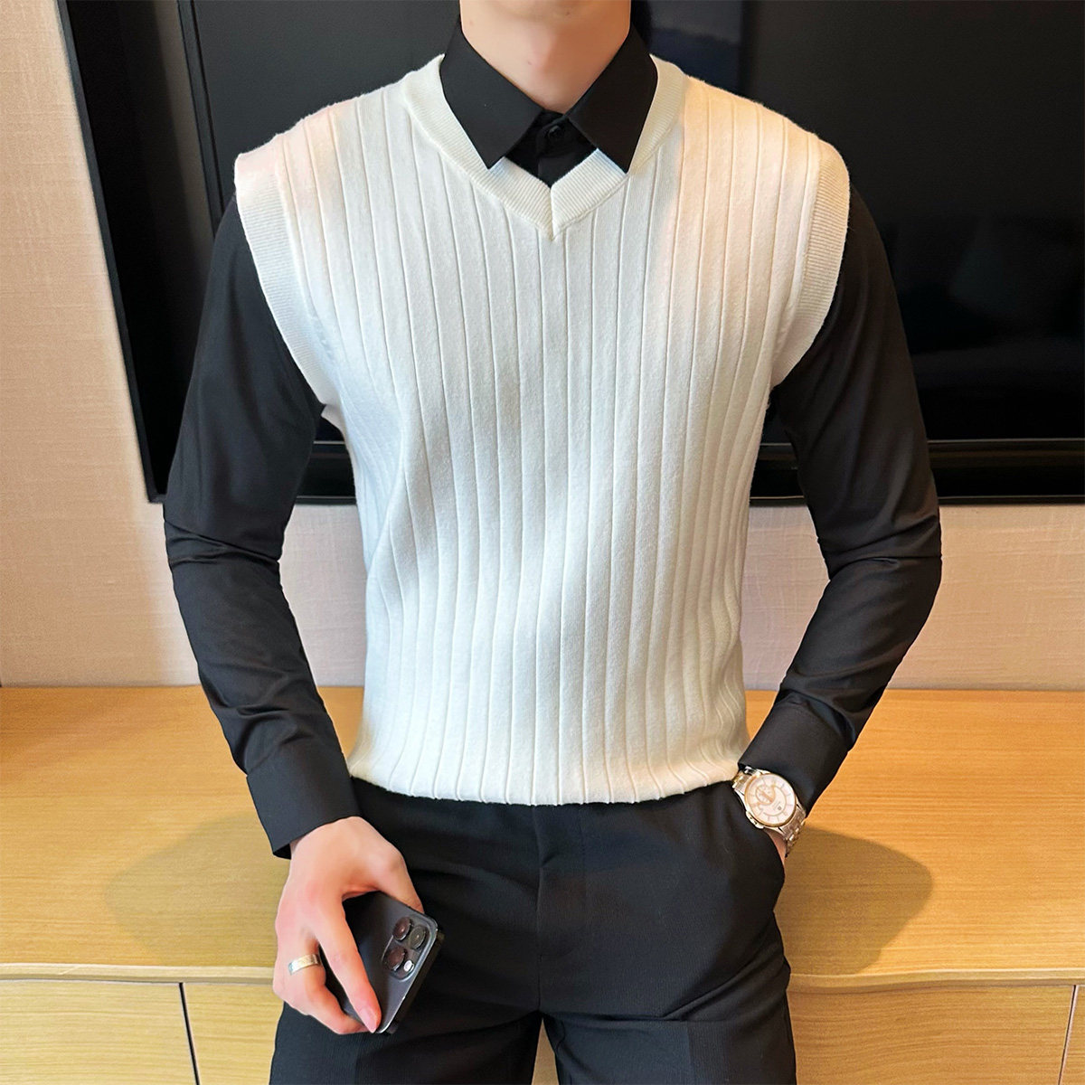 2025秋装新款针织V领背心马甲男士纯色毛衣男装401B-MY31-65,男装背心/马甲,星座401B（原A431）