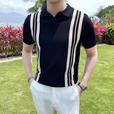 2025夏季新款针织男士短袖polo衫修身条纹冰丝T恤A431-PL67-P60，男装T恤，星座401B（原A431）