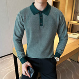 2025秋装新款男士英伦休闲翻领毛衣条纹打底针织衫401B-MY33-P80，男装针织衫/毛衣，星座401B（原A431）