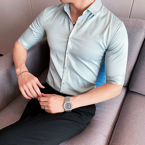 常年跑量款 英伦修身免烫青年纯色中袖衬衫 A431-QH7701-特P33，男装衬衫，星座401B（原A431）