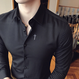 2025秋装胸前十字绣花长袖衬衫男修身衬衣A431/1013/P65，男装衬衫，星座401B（原A431）