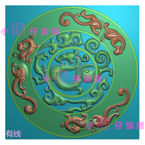 圆形草龙四龙寿石雕 精雕图JDP浮雕图521软件图 BMP灰色图