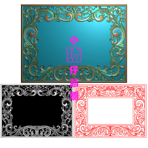 方形洋花标牌镜框装饰花边雕花图bmp灰图 jdp精雕图浮雕图521版