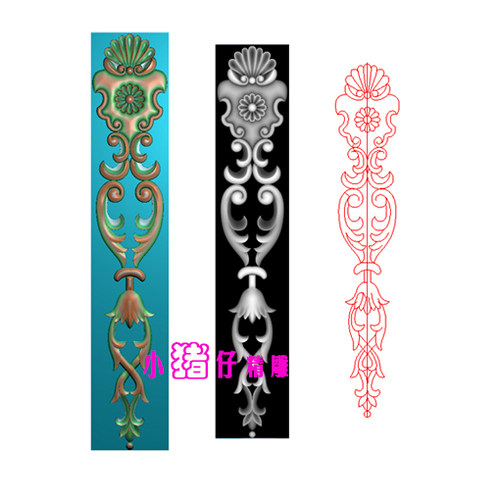 竖长条洋花柱条花柱面贴花精雕图软件图521浮雕图JDP灰图BMP