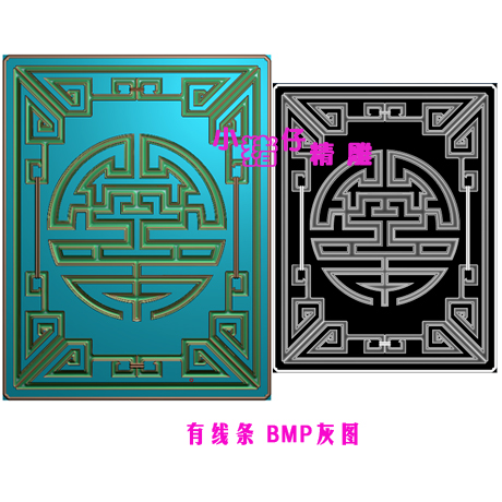 精雕图JDP方形圆寿贺寿仿古边框回纹边浮雕图521软件BMP灰图