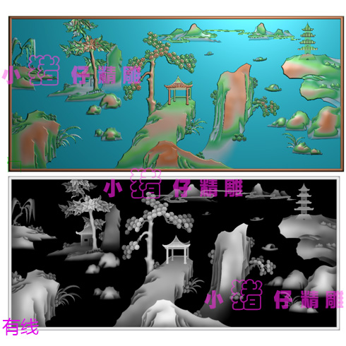 山水图兰亭序围板背板JDP精雕图521浮雕图BMP灰度图 雕刻图