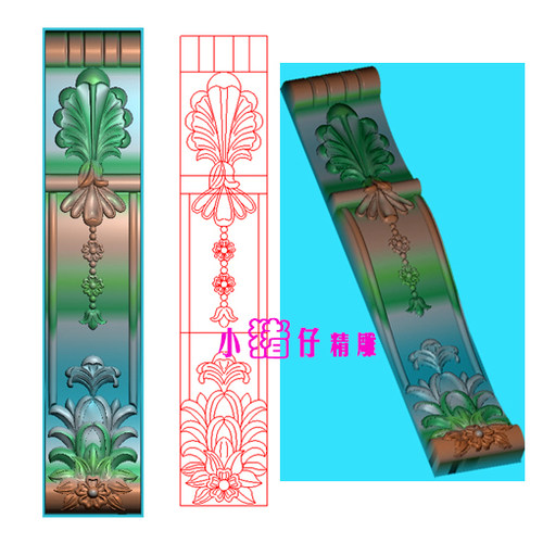 竖条洋花角花柱头柱面雕花图精雕图软件图521浮雕图JDP灰图石木雕