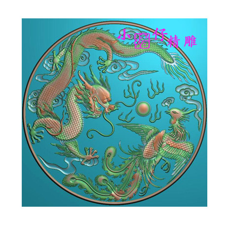 圆形龙凤呈祥龙凤戏珠精雕图JDP浮雕图521软件图