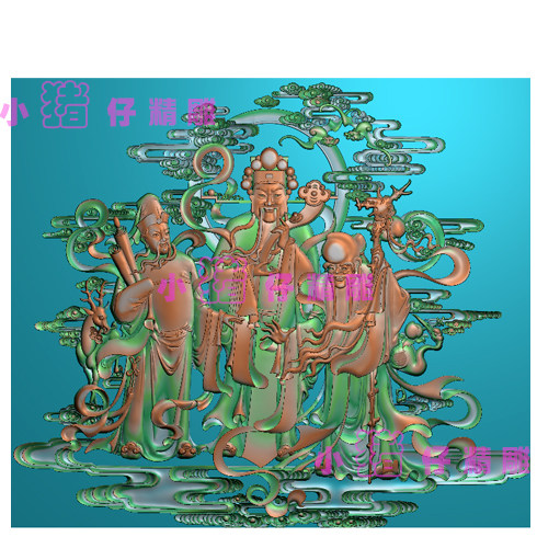 人物财神爷天官赐福精雕图JDP 木雕图 浮雕图 521软件 BMP