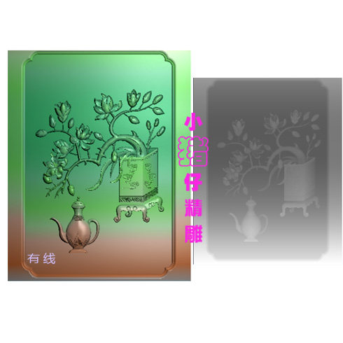 仿古花鸟如意瓶背板靠背图精雕图JDP浮雕图521软件BMP灰色图