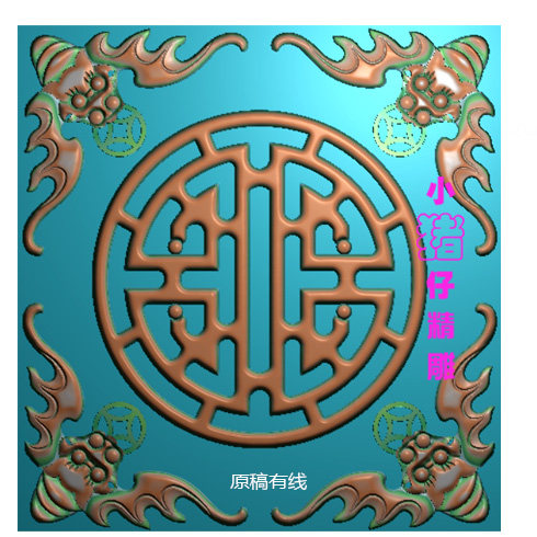 四角蝙蝠如意铜钱精雕图JDP浮雕图521软件雕花图BMP灰图