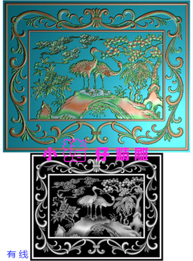 仿古洋花边框松鹤延年花鸟图精雕图BMP灰色图521软件设计图
