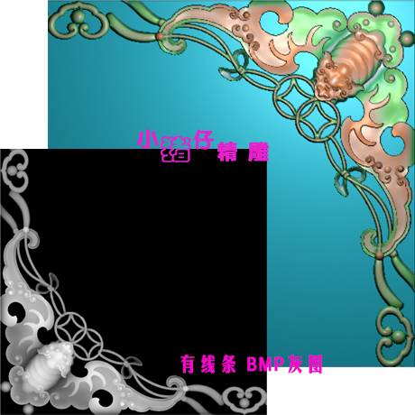 精雕图蝙蝠如意祥云角花JDP浮雕图521软件 BMP图