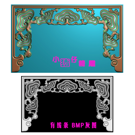 灵芝花架门龛门框围板挡板精雕图5.21软件BMP灰图浮雕图木雕图